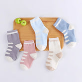 5 Pairs/Lot Children Cotton Socks Boy Girl Baby Striated Stretchy Kids Socks Soft Cute Cartoon Socks for 0-8T