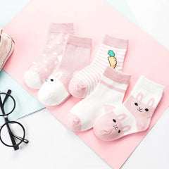 5 Pairs/Lot Children Cotton Socks Boy Girl Baby Striated Stretchy Kids Socks Soft Cute Cartoon Socks for 0-8T