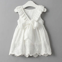 White Baby Girl Backless Dresses Cute Infant Dress 1-7 years