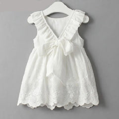 White Baby Girl Backless Dresses Cute Infant Dress 1-7 years