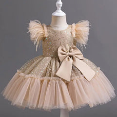 Girls Flying Sleeves Big Bow Mesh Princess Dress