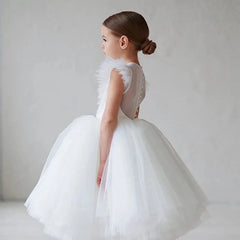 New Summer Girls Little Princess Long Tulle Lace Wedding Dress For 2-10 Years