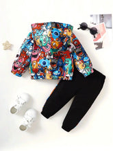 Baby Boy Casual Cute Monster Pattern Half Open Front Hoodie & Pants 2 piece set