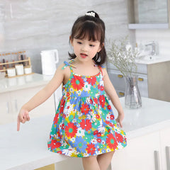 Girls Sleeveless Printed Cotton Casual Dresses
