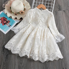 Girls spring and autumn high-end temperament long sleeve solid color Dress 2-8 years