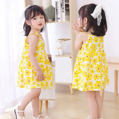 Girls Sleeveless Printed Cotton Casual Dresses