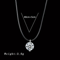 Simple Round Single Rhinestones Pendant Necklace Trendy Transparent Neck Jewelry