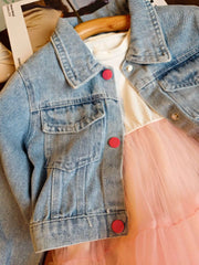 Girls Set Princess Dress + Rabbit Embroidered Denim Coat 2pcs for 3 To 7 Years