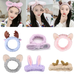 Face Wash Makeup Soft Coral Fleece Elastic Headband Head Wrap Cute Rabbit Bow