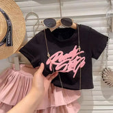 Girls Summer Clothes 2-Piece Set with 3D Letter Top and Ruffle Skirt 2-8 Years