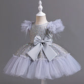 Girls Flying Sleeves Big Bow Mesh Princess Dress