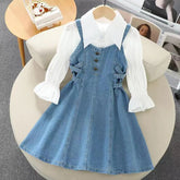 Girls Denim Strap Dress Set
