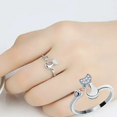Charm Crystal Top Quality Cubic Zirconia Crystal Inlaid Cute Animal Cat Ring for Girls