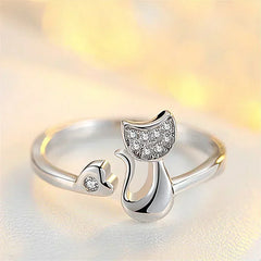 Charm Crystal Top Quality Cubic Zirconia Crystal Inlaid Cute Animal Cat Ring for Girls