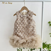 Girls Princess Sequins Tulle Dress Sleeveless Infant Toddler Girl Vintage Bow 1-8