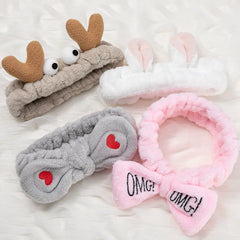 Face Wash Makeup Soft Coral Fleece Elastic Headband Head Wrap Cute Rabbit Bow