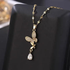 Simple and Attractive Titanium Steel Necklace with Tassel Pendant for Girls