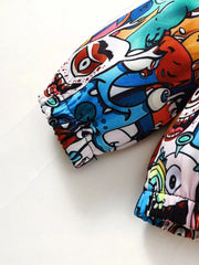 Baby Boy Casual Cute Monster Pattern Half Open Front Hoodie & Pants 2 piece set