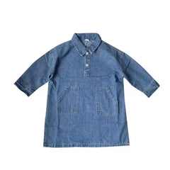 Girls Long-Sleeve Denim Casual Loose Pocket Toddler Dress