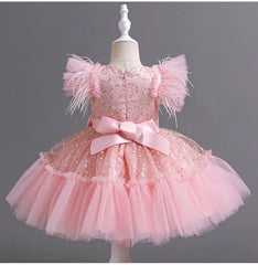 Girls Flying Sleeves Big Bow Mesh Princess Dress