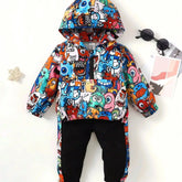 Baby Boy Casual Cute Monster Pattern Half Open Front Hoodie & Pants 2 piece set