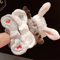 Face Wash Makeup Soft Coral Fleece Elastic Headband Head Wrap Cute Rabbit Bow