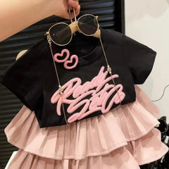 Girls Summer Clothes 2-Piece Set with 3D Letter Top and Ruffle Skirt 2-8 Years
