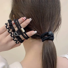 5pcs/Set Simple Heart Ball Charms Scrunchie No Damage Elastic Braided Hair Ties