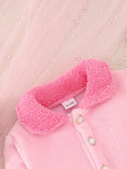 2-Piece Set Autumn And Winter New Cute Baby Girl Fur Suit Spliced Collar Fur Collar Jacket + Plush Skirt Sweet And Comfortable
