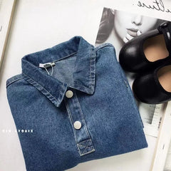 Girls Long-Sleeve Denim Casual Loose Pocket Toddler Dress