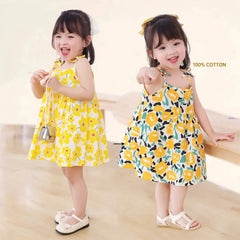 Girls Sleeveless Printed Cotton Casual Dresses