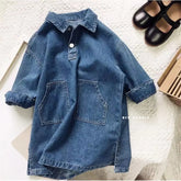 Girls Long-Sleeve Denim Casual Loose Pocket Toddler Dress
