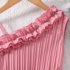 Girl Sleeveless Lace & Belt Dress For 4-12 Y