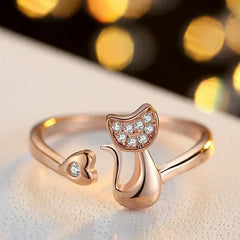 Charm Crystal Top Quality Cubic Zirconia Crystal Inlaid Cute Animal Cat Ring for Girls