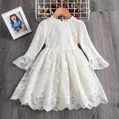 Girls spring and autumn high-end temperament long sleeve solid color Dress 2-8 years