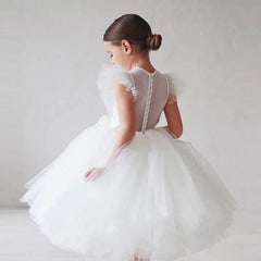 New Summer Girls Little Princess Long Tulle Lace Wedding Dress For 2-10 Years