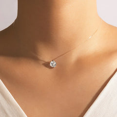 Simple Round Single Rhinestones Pendant Necklace Trendy Transparent Neck Jewelry