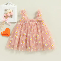 Toddler Girls Daisy Floral Tutu Layered Tulle Dress