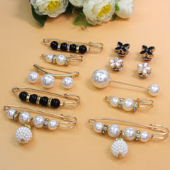 12pcs Pearl Brooch Waist Cinching Adjustable Skirt Anti-slip Metal Pin Accessories