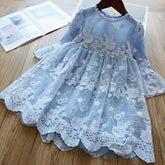 Girls spring and autumn high-end temperament long sleeve solid color Dress 2-8 years