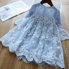Girls spring and autumn high-end temperament long sleeve solid color Dress 2-8 years
