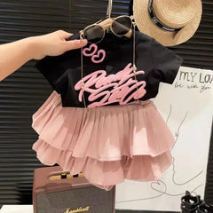 Girls Summer Clothes 2-Piece Set with 3D Letter Top and Ruffle Skirt 2-8 Years
