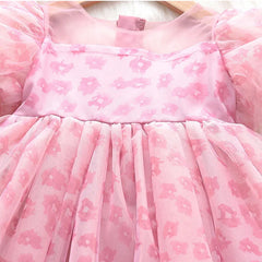 Girls Sweet Floral Puff Short Sleeve Princess Dress 1-8 years