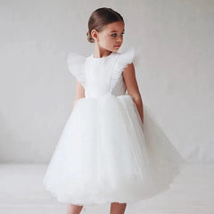 New Summer Girls Little Princess Long Tulle Lace Wedding Dress For 2-10 Years