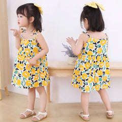 Girls Sleeveless Printed Cotton Casual Dresses