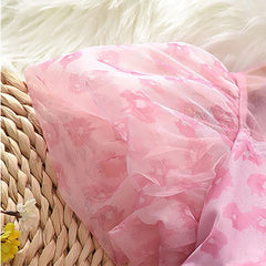 Girls Sweet Floral Puff Short Sleeve Princess Dress 1-8 years