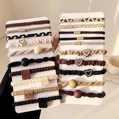 5pcs/Set Simple Heart Ball Charms Scrunchie No Damage Elastic Braided Hair Ties
