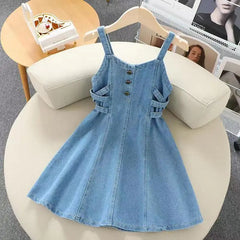 Girls Denim Strap Dress Set