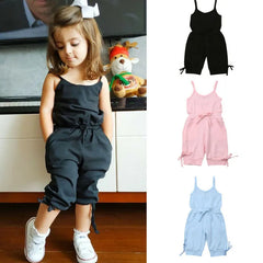 1-6 Years Baby Girls Overalls Sleeveless Sling Girls Bodysuits Solid Pink Black Blue Baby Rompers Cropped Pants Toddler Playsuit