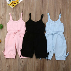 1-6 Years Baby Girls Overalls Sleeveless Sling Girls Bodysuits Solid Pink Black Blue Baby Rompers Cropped Pants Toddler Playsuit